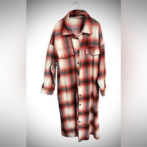 Plaid Polyester Blend Long Shacket